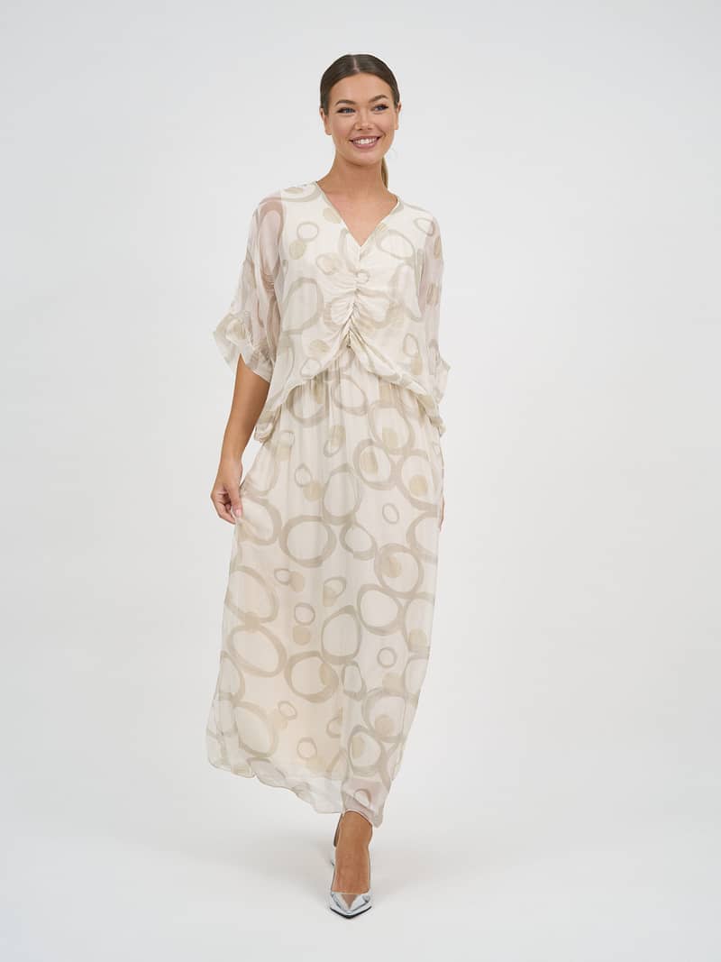 Gathered Silk Blend Dress Ivory La Strada