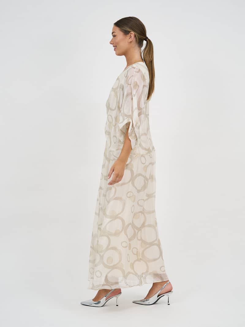 Gathered Silk Blend Dress Ivory La Strada