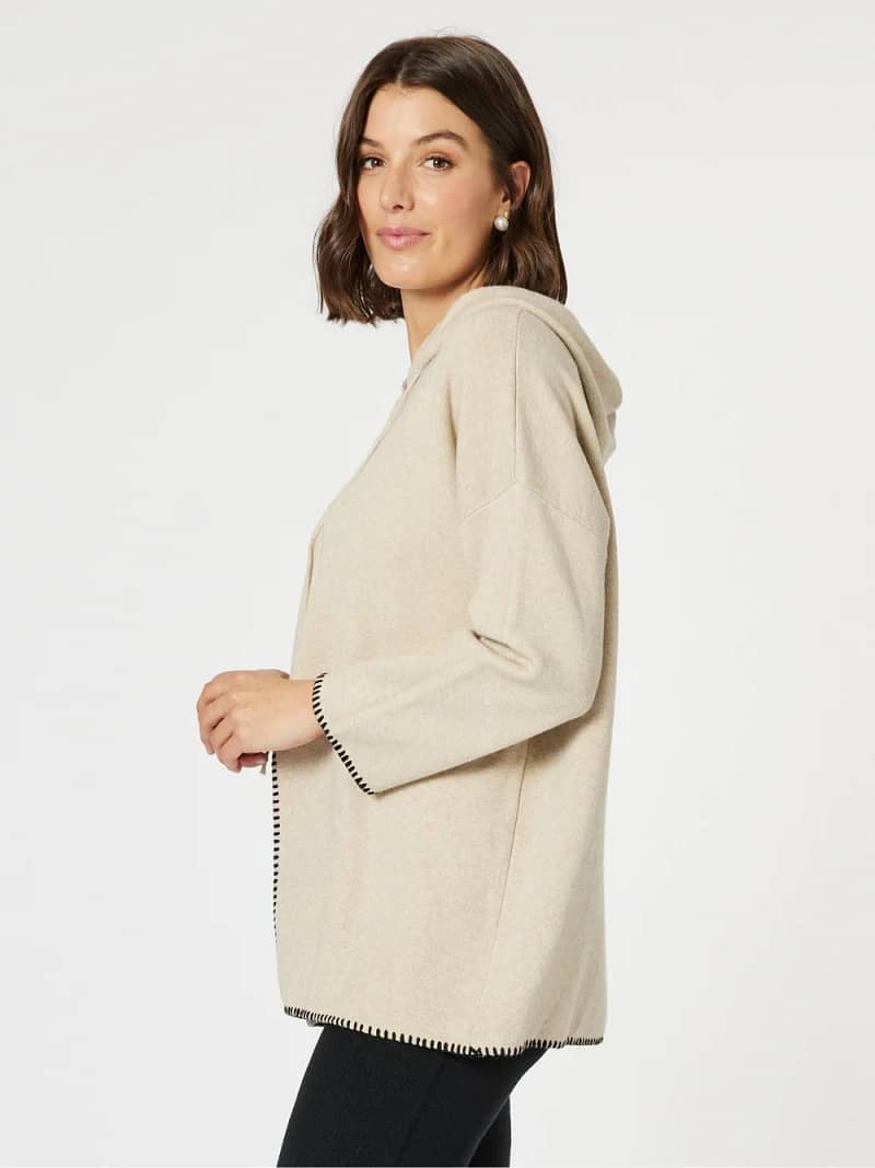 Hooded Split Front Knit Natural Clarity by Threadz