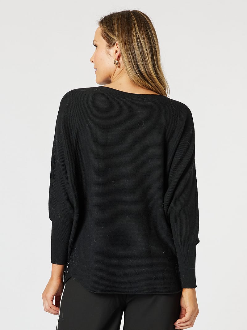 Shimmer Batwing Knit Top Black Hammock & Vine