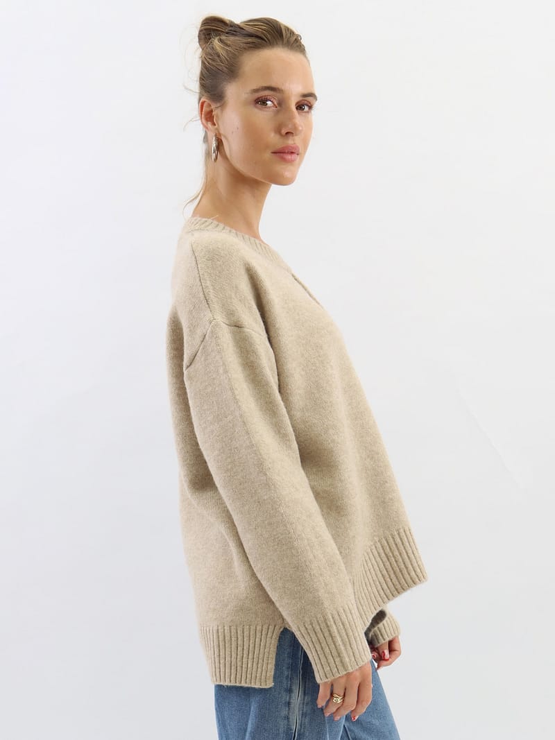 Ribbed Detail Knit Beige Worthier