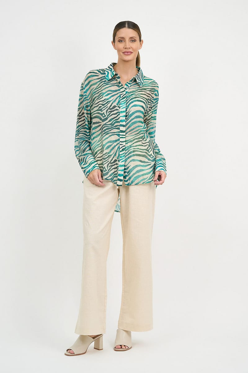 Relaxed Long Sleeve Shirt Teal Liberty Rose